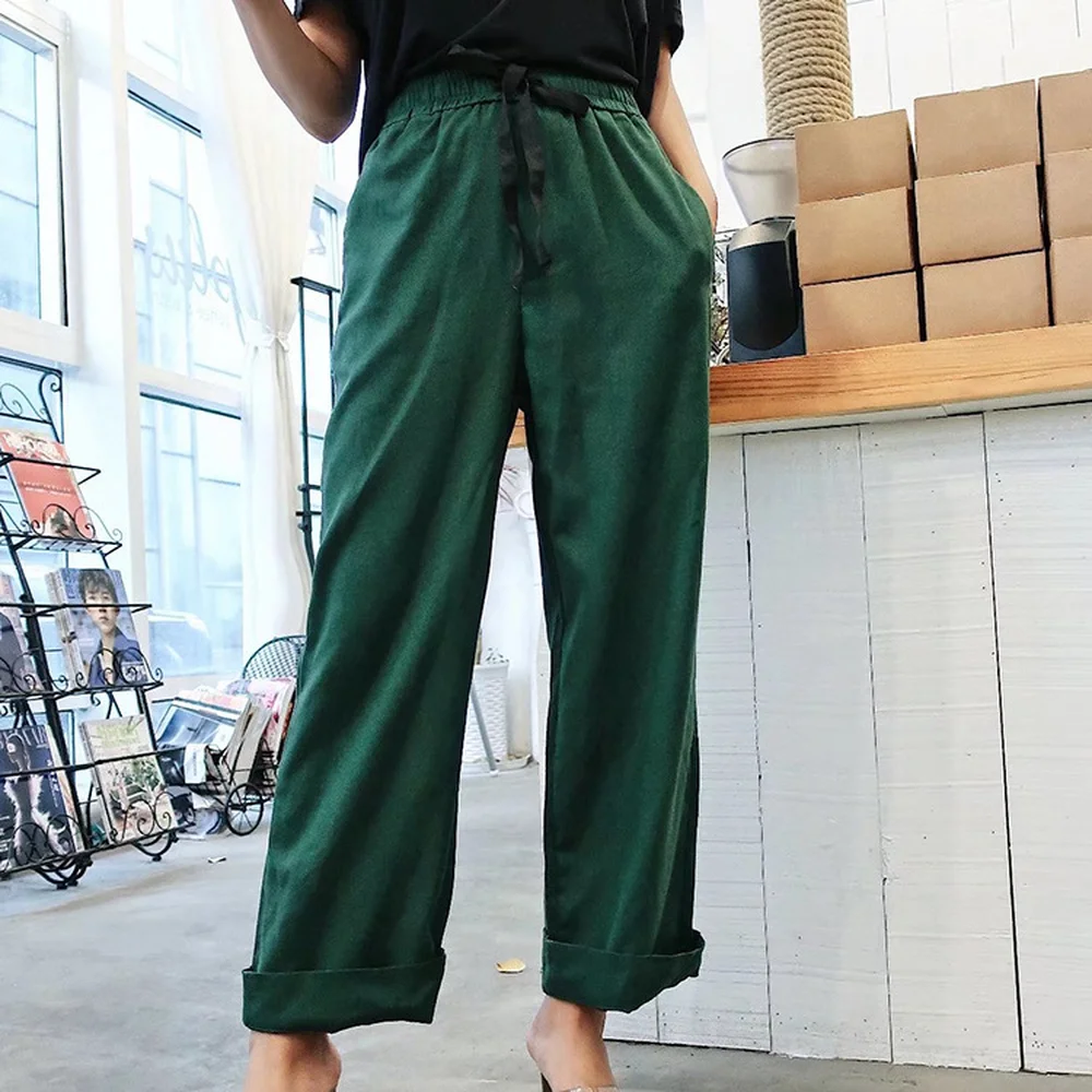 

2019 Spanish Single Spring Autumn Bowknot Flax Blended Women Trousers Autumn Cotton Linen Wide-legged Bow Leisure Pants