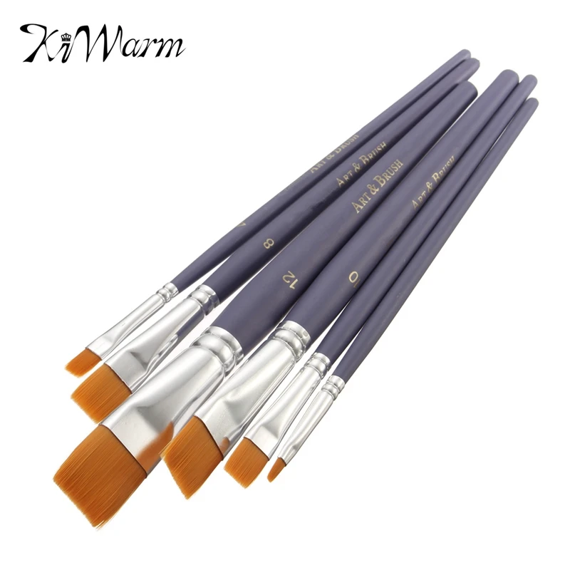 

KiWarm 6pcs Different Size Nylon Hair Oil Paint Brush Set Gouache Watercolor Painting Brush Set Acrylics DIY Art Craft Supplies