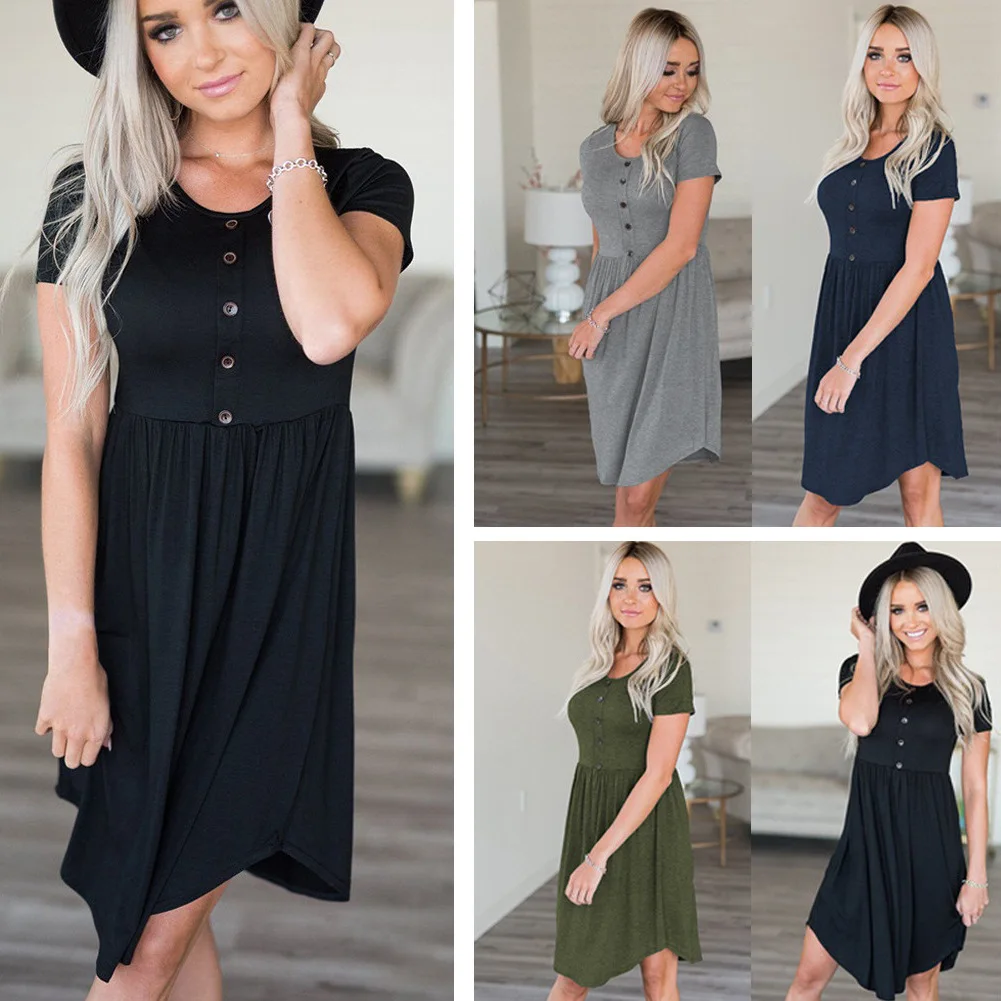 

Summer Dress 2019 Ladies Casual button women butterfly midi elegant dress vestidos vintage sundress summer clothes for women