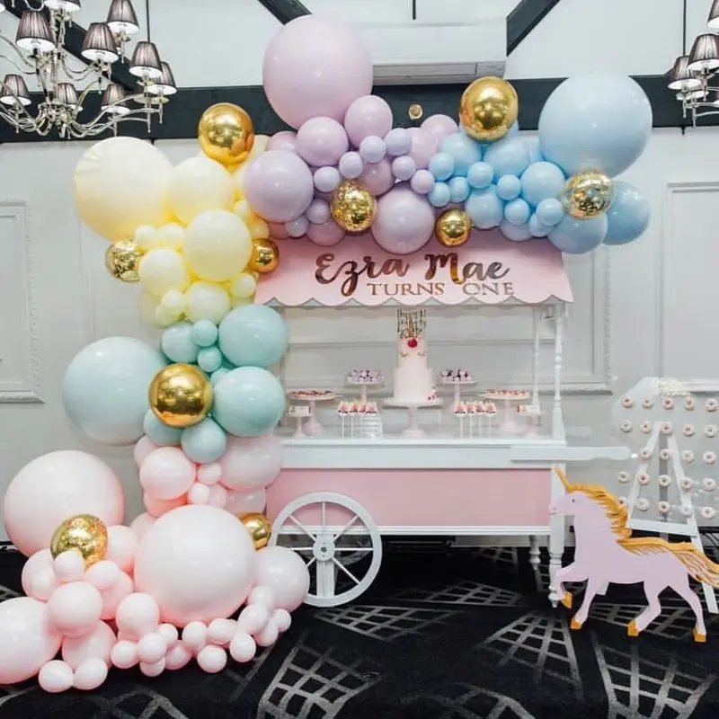 

182pcs/set Macaron Balloon Arch Garland Kit Double-Stuffed Pink Blue Purple Yellow Gold Confetti Balloon for Party Wedding Event