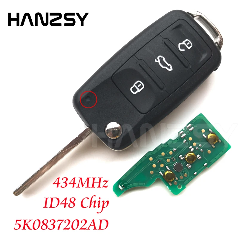 

3 Buttons 5K0837202AD ID48 434Mhz Remote Key For VW VOLKSWAGEN Beetle Caddy Eos Golf Jetta Polo Scirocco Tiguan Touran Up