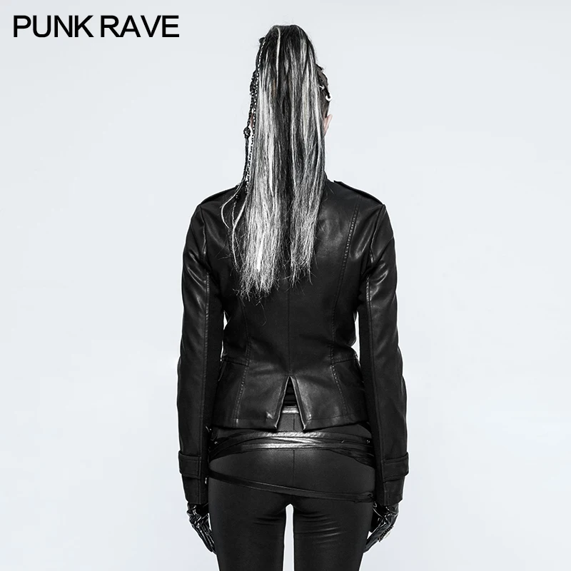 PUNK RAVE Punk Rock Cool Women Biker Leather Jacket Coat Black Long Sleeve Streetwear personality  slim fit Short Jacket