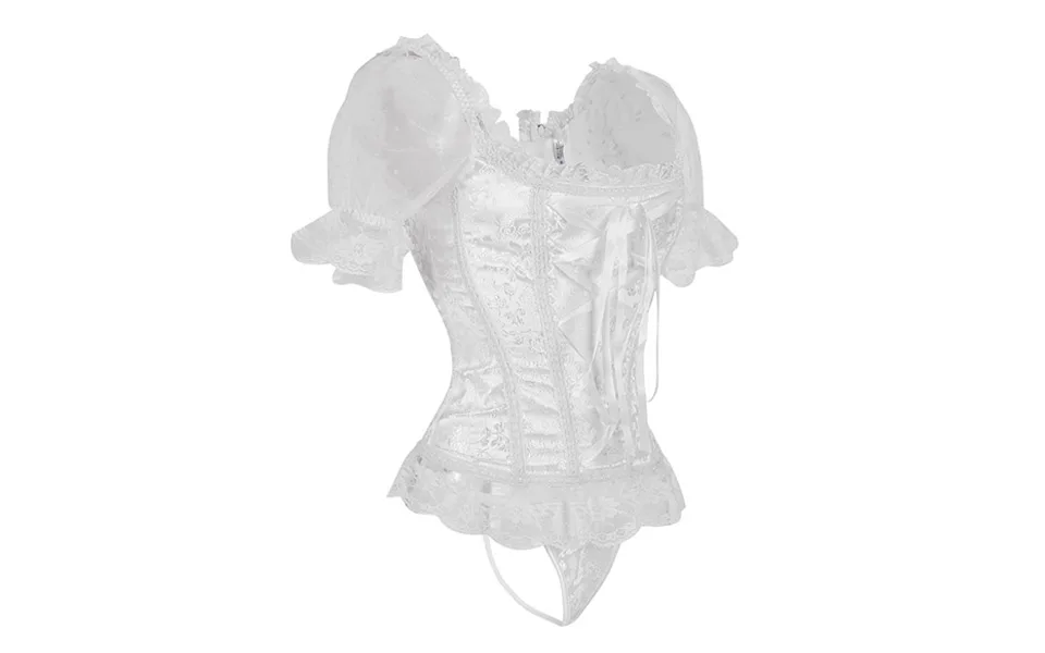Corset Women Corsets and Bustiers Gothic Lace Up Puff Sleeve Shoulder Straps Brocade Corselet Steampunk Corset Top Black White   (11)