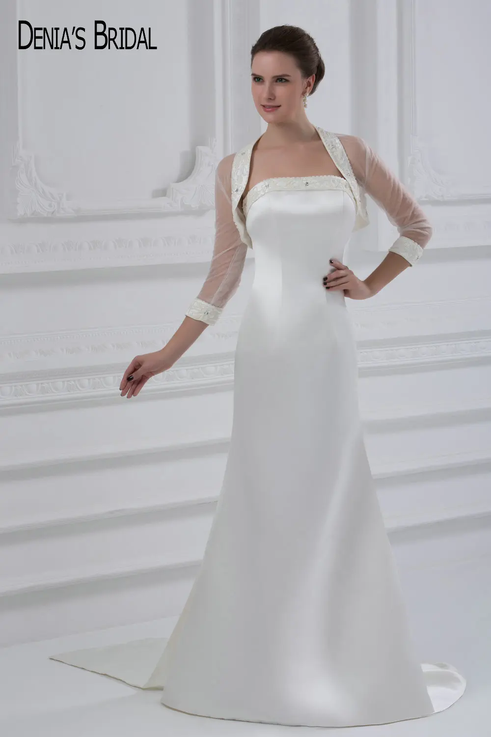 2017 Свадебные платья Русалочки с пиджаком без бретелек вырезом на молнии со