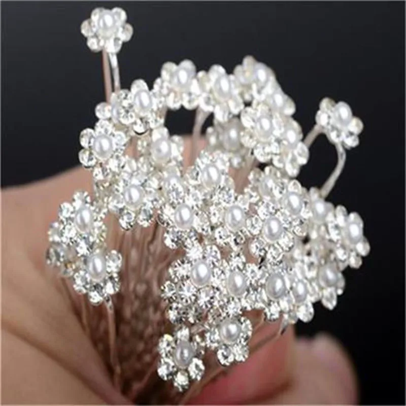 

20Pcs/Lot Women Wedding Bridal Hairpins Crystal Rhinestone Pearl Flower Hairpin Hair Clips styling Accessories High Quality D293