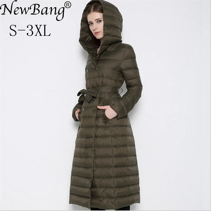 Beste NewBnag Merk Lange Down Vrouwen Eend Donsjack Winter Jas Vrouw 2018 Veer Warme Slanke Windjack Vrouwelijke Hooded Bovenkleding