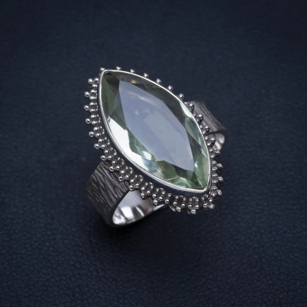 

Natural Green Amethyst Handmade Unique 925 Sterling Silver Ring 8 A4185