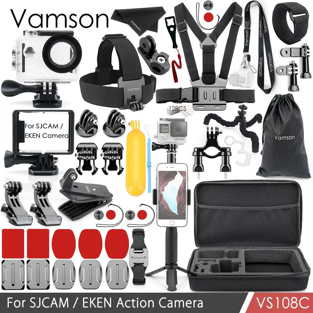 

Vamson for SJCAM/EKEN H9 Accessories Kit Mount Tripod Waterproof Housing Case/Frame Silicone Neck Strap Camera VS108