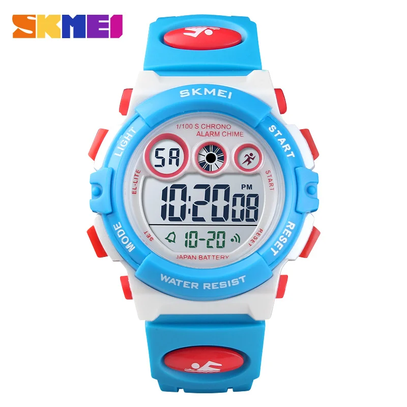 SKMEI 1451 Youngster детские цифровые наручные часы 50 м водонепроницаемые электронные наручные часы для мальчиков и девочек с подсветкой - Цвет: White Shell Blue