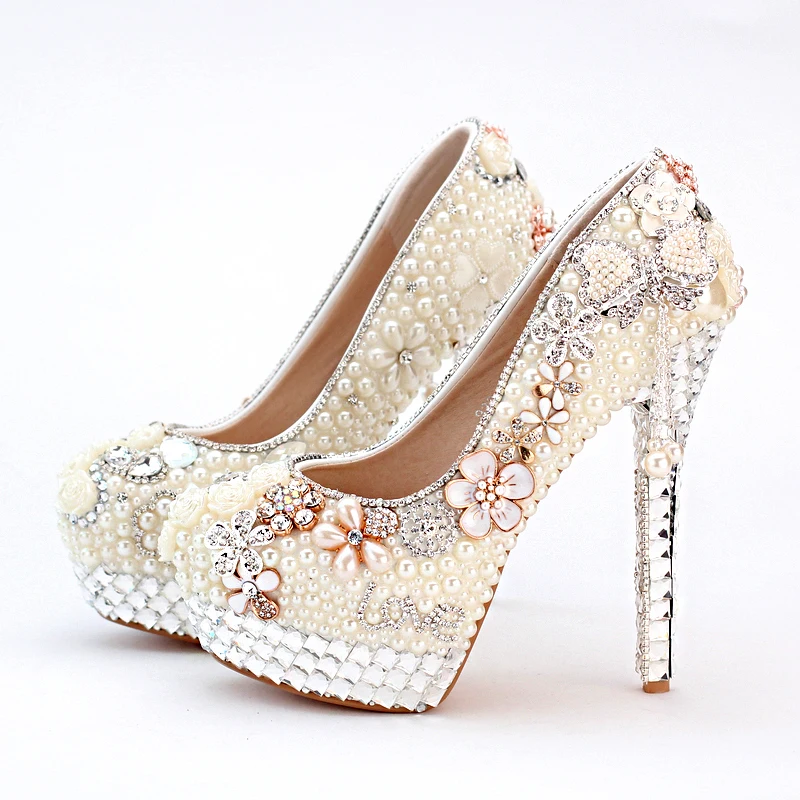 

Personalized High Heel Ivory Pearl Bridal Shoes Wedding and Bridal Shoes with Tassel Lo Shape Evening Prom Party Platforms