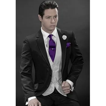 

Custom Made Mens Suits Groomsmen Notch Lapel Groom Tuxedos Black Wedding Best Man Suit (Jacket+Pants+Tie+Vest) A9