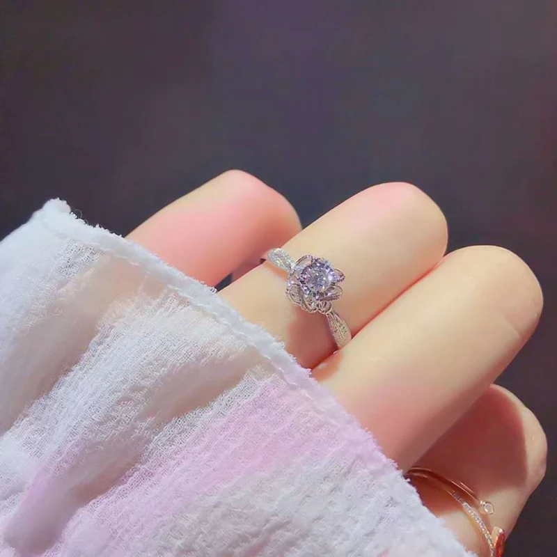 

Flower Zircon Wedding Rings for Women Jewelry Austria Crystals Silver Color Engagement Rings Female Jewelry Bijoux Gift
