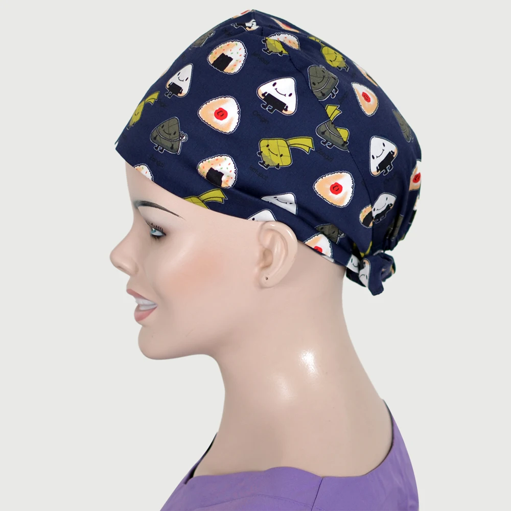 

Sushi Print Dentists Surgical Caps Women and Men Tieback Tooth Medical Work Hat 100% Cotton Adjustable Dental Clinic Hats