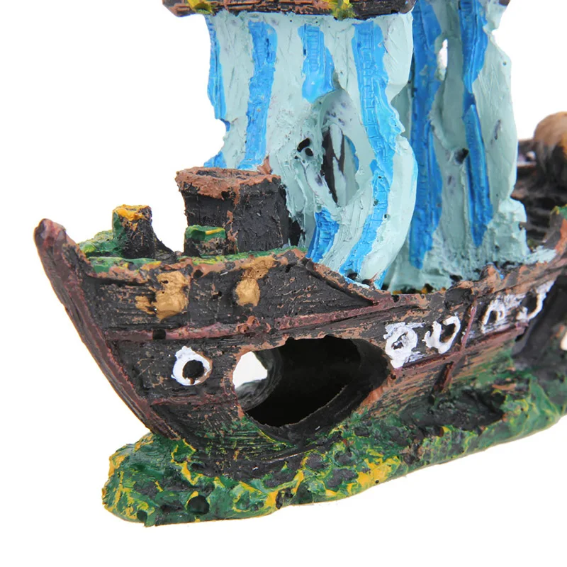 Resin Sunk Ship wreckage for fish hide sailboat Aquarium Aquatic Ornament Pirate Ship Destroyer Fish Tank Decoration Fish house8
