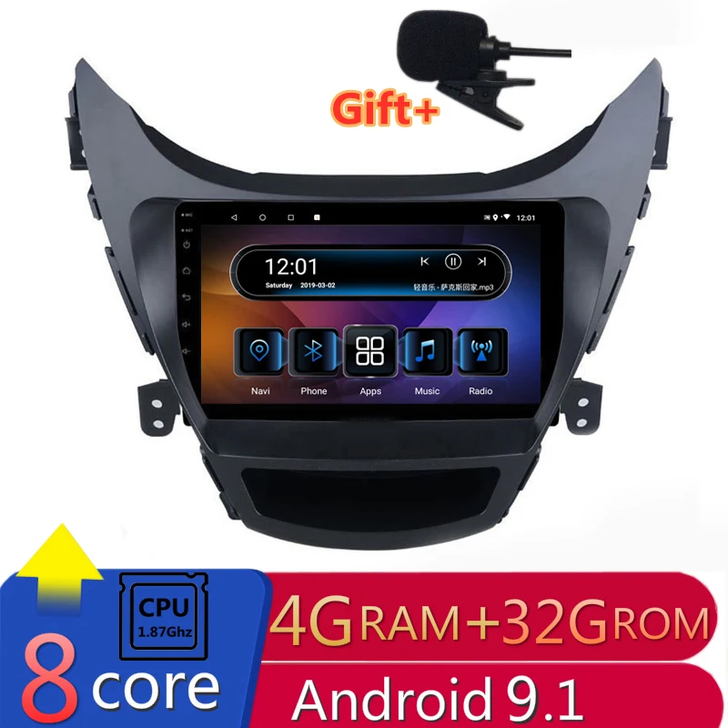 

9" 4G RAM 8 cores 1.87Ghz Android Car DVD GPS Navigation For Hyundai Elantra MD Avante I35 2012 to 2016 2017 audio stereo radio