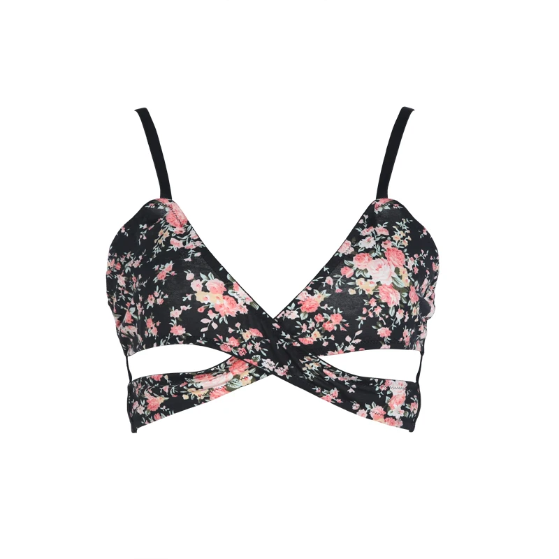 2018 New Fashion Women Multi Flowers Soft Bralettes Corss Straps Cut