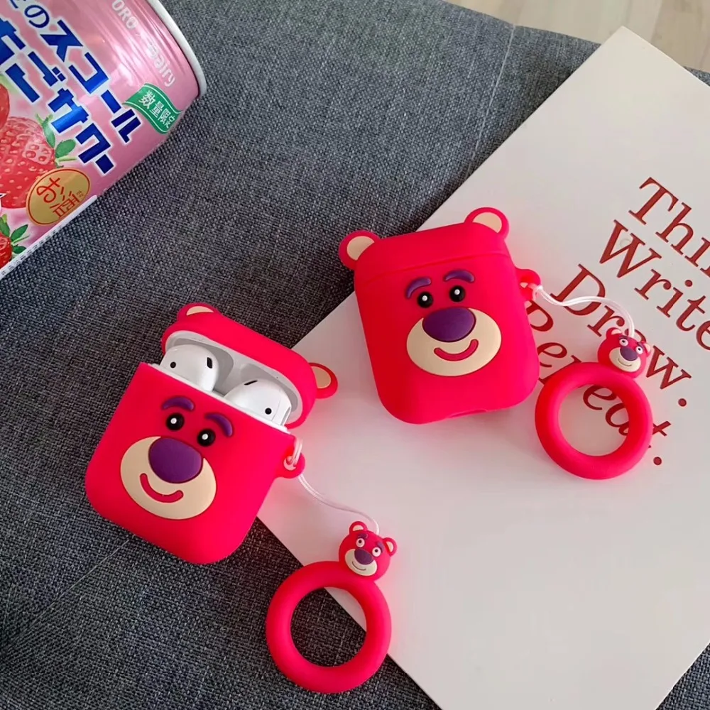 

Cute Bear Earphone Case For AirPods 2 Accessories Case Wireless Charging Cover With Keychain Case For Apple AirPods Cartoon Euti