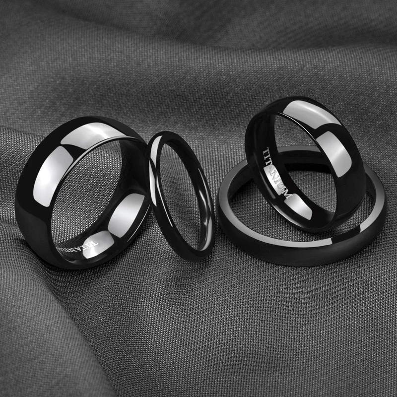 

Free Shipping Men's Titanium Band Ring Brushed Polished Ring Wedding Black Size 4-15