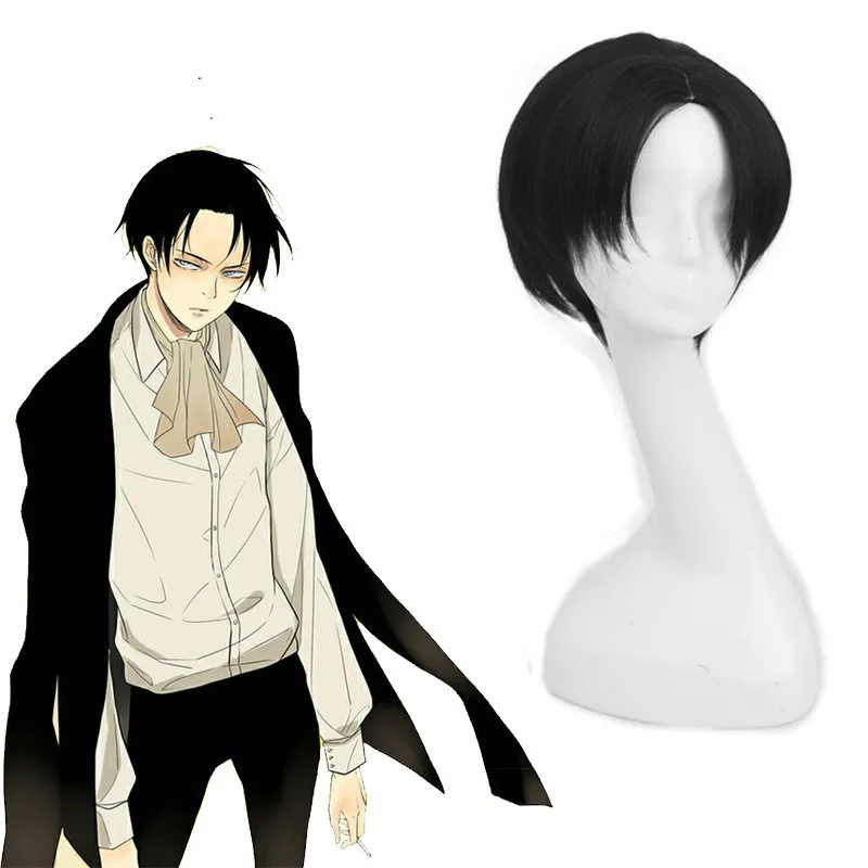 

Attack on Titan Levi Ackerman Black Short Heat Resistant Synthetic Hair Cosplay Accessory Props Halloween Party + Free Wig Cap