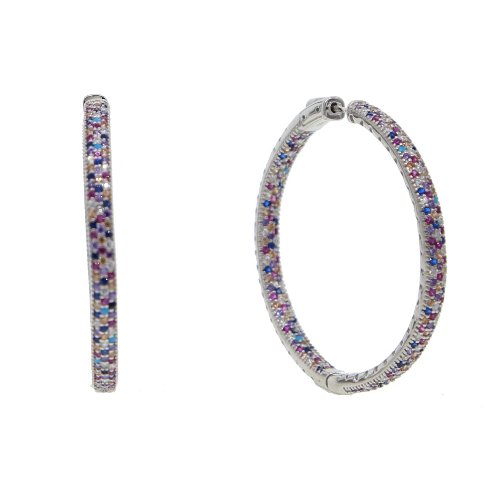 

100% 925 sterling silver micro pave rainbow cz 50mm big huggie hoop earring for women promotion