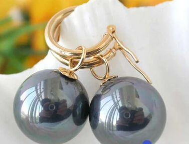 

hj 00515 16MM ROUND PEACOCK BLACK SOUTH SEA SHELL PEARL DANGLE EARRING