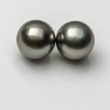 Пара Круглый зеленый ЮЖНОГО МОРЯ Tahitian культивированный свободные перла неразбуренные 17.7ct 10,8 мм