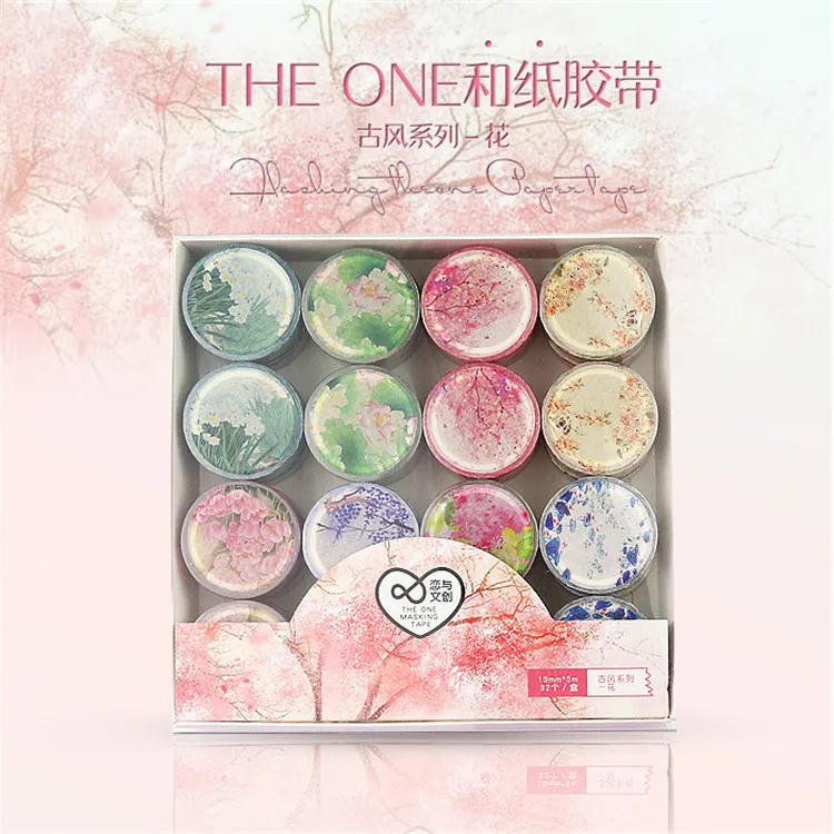 

32 Pieces / Bag Retro Chinese Style / Flower Paper Washi Tape DIY Scrap Paper Label Masking Tape Stationery Decorative Tape