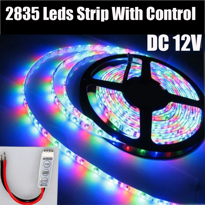 

DC12V 2835 SMD RGB led strip light with 3keys Remote Controller 1M 2M 3M 4M 5M tira stripe tape ribbon lamp LED Mirror Light