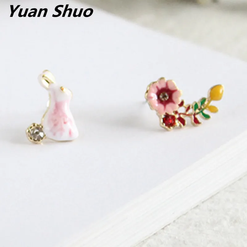 

New earrings exquisite Enamel rabbit mushroom flower earrings sweet fashion earrings