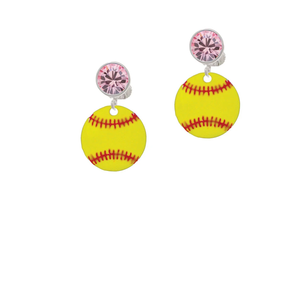 3/4'' Enamel Softball Crystal Clip On Earrings (3)