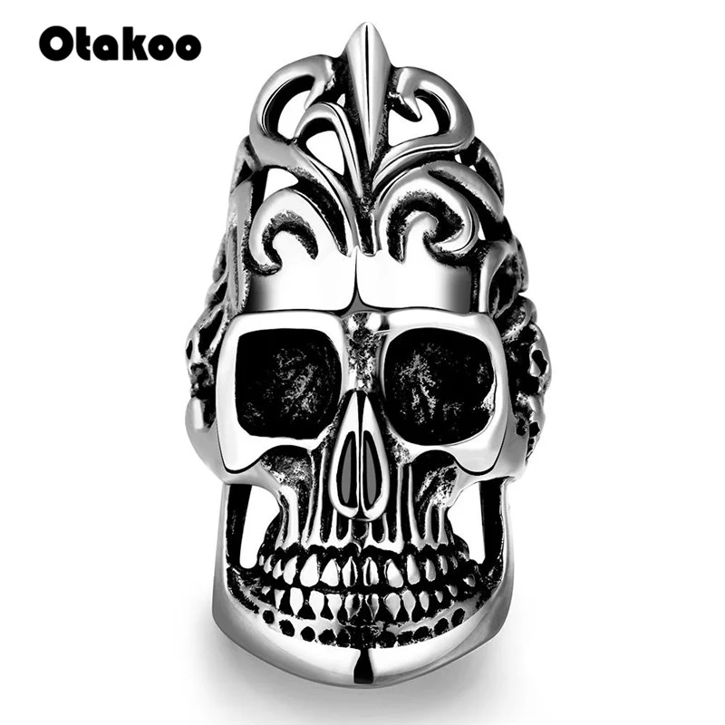 Otakoo Корона череп кольцо из нержавеющей стали Панк Мужчины Ретро ювелирные