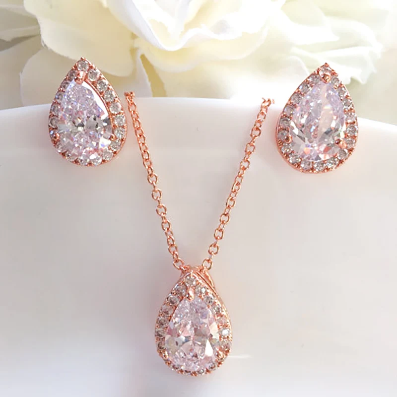 

Fashion Women Wedding Jewelry Set Water Drop Cubic Zirconia Inlay Crystal Bridal Jewelry Gifts For Bridesmaids
