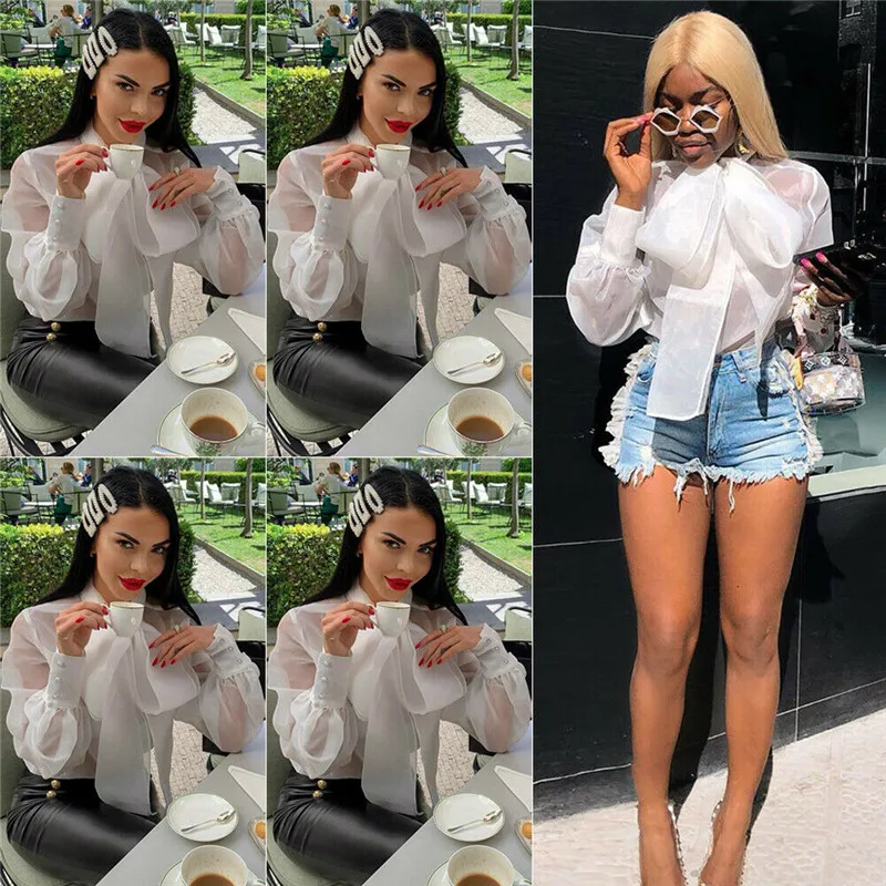 

Women Fashion personality Casual and Loose Solid O-Neck Ultrathin Long Sleeve Office Lady Chiffon Shirt T-Shirt Ladies Top