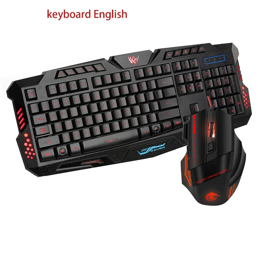 

Mouse Keyboard Profession Set Of Colorful Luminous Gamer Mouse Tricolor Backlit Keyboard Russian + English Keyboard