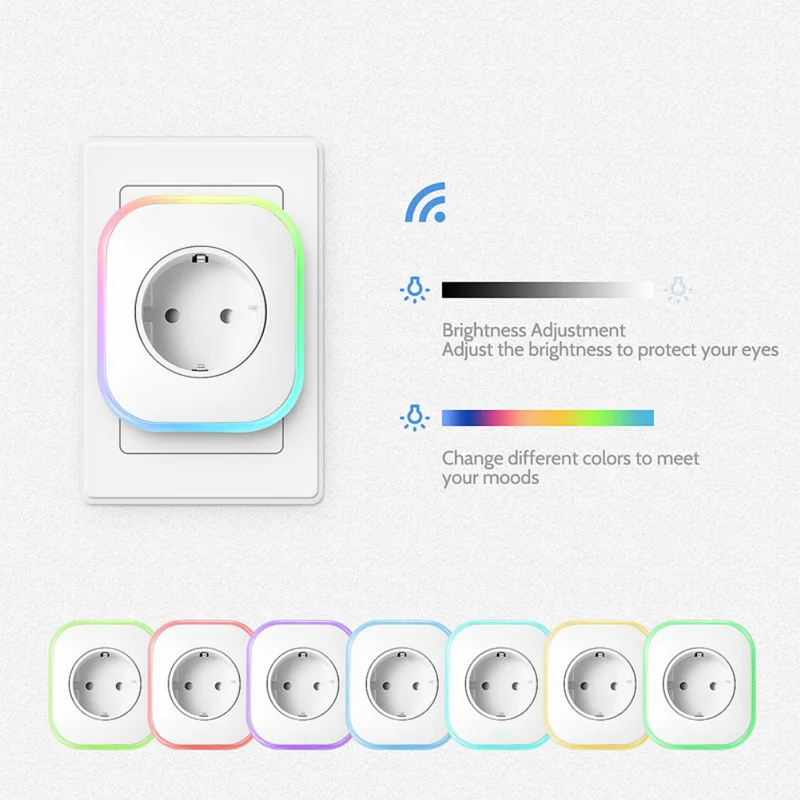 RGB светодиодный свет WiFi умная розетка Великобритания ЕС переходник с дистанционным управлением для Google Home Mini Alexa IFTTT умный выбор времени переключатель работы