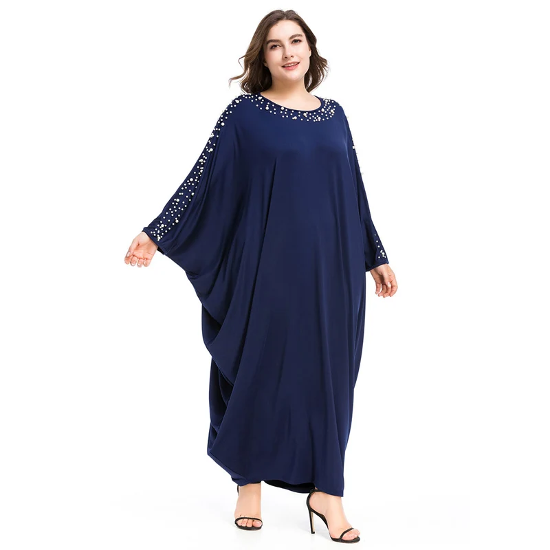 Арабский элегантный свободный абаи Кафтан Исламская Мода Бисероплетение мусульманское платье одежда дизайн для женщин рукав летучая мышь Дубай abaya халат темно-синий