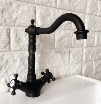 

Black Oil Rubbed Deck Mounted Bathroom Faucet Washbasin Mixer Vessel Sink Taps Dual Handles Cold and Hot Water Faucets Wnf342