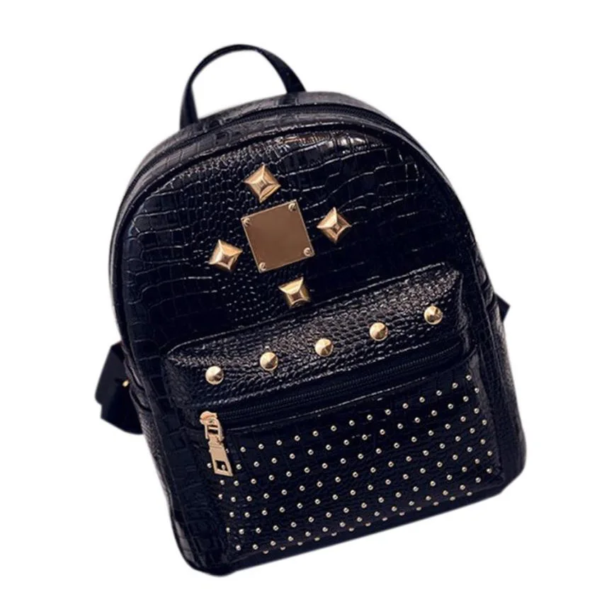 

Women Backpack Solid Color Leather Rivet Travel Backpack Vintage Shoulder Bags Girls School Bag Hot Sale Mochila Feminina