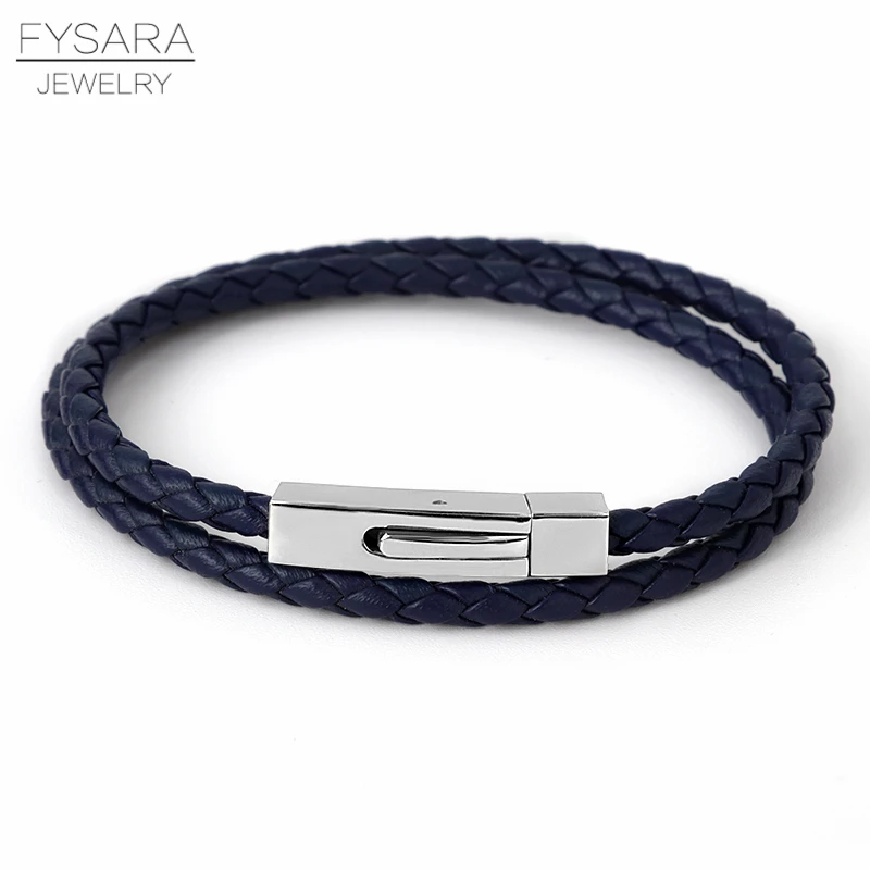 FYSARA простой 4 мм браслет из тонкой кожи из нержавеющей стали квадратный BuckleTwo круги веревка браслет мужские модные ювелирные изделия ручной работы