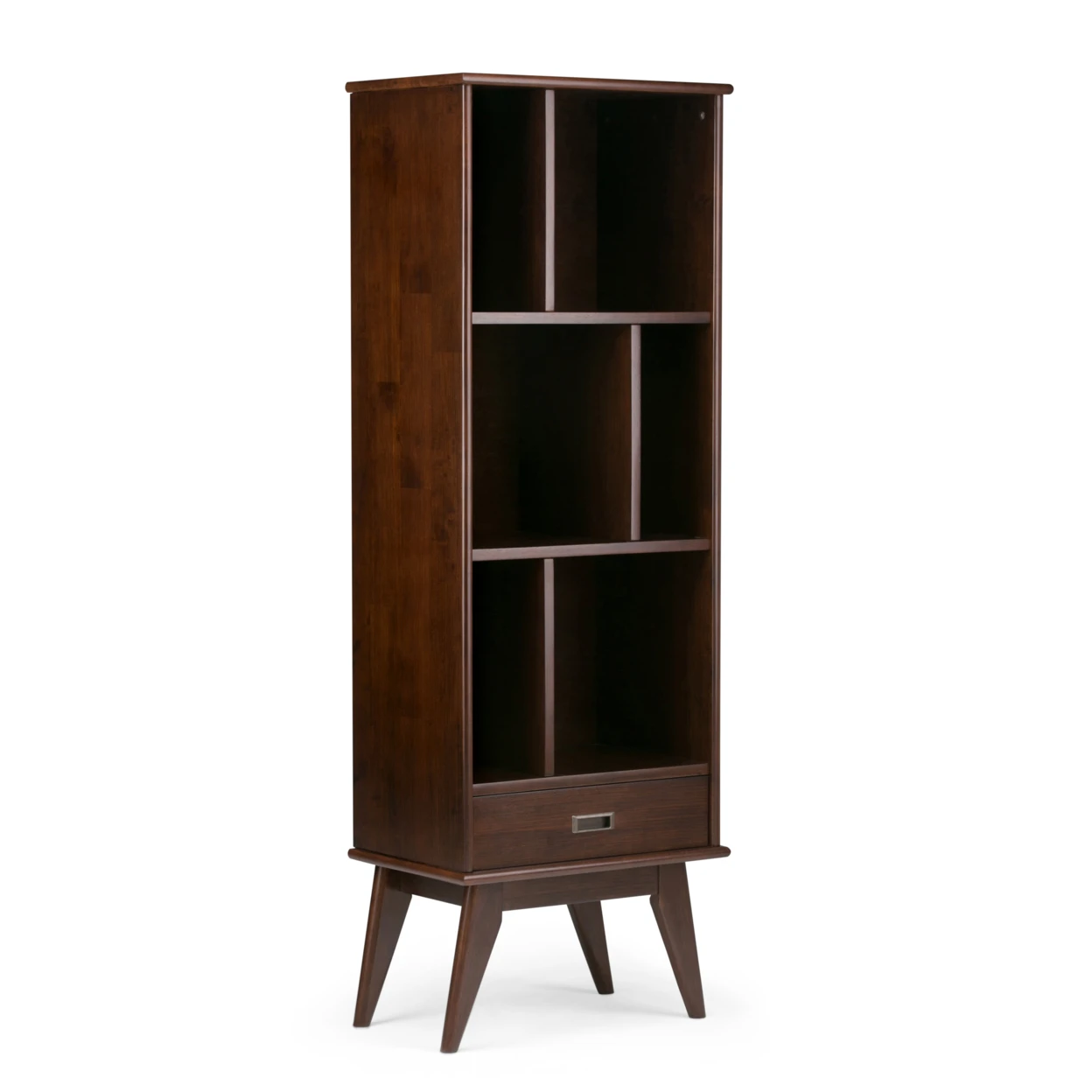 Draper Mid Century Solid Hardwood Bookcase and Storage Unit in Medium Auburn Brown