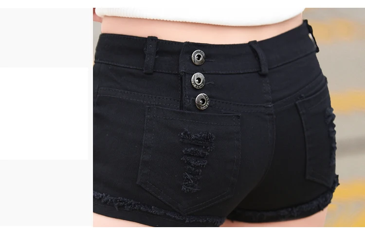 Ультра Короткие хлопковые джинсовые шорты для женщин облегающий с заниженной талией с дырками и кисточками джинсовые шорты Сексуальная Клубная одежда Микро Мини хит
