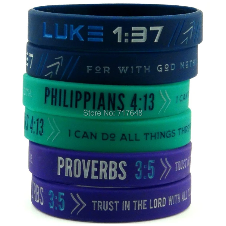 Faith Wristbands, Ladies' Size (6-pack) - Philippians 413, Luke 137, & Proverbs 35 (2)_