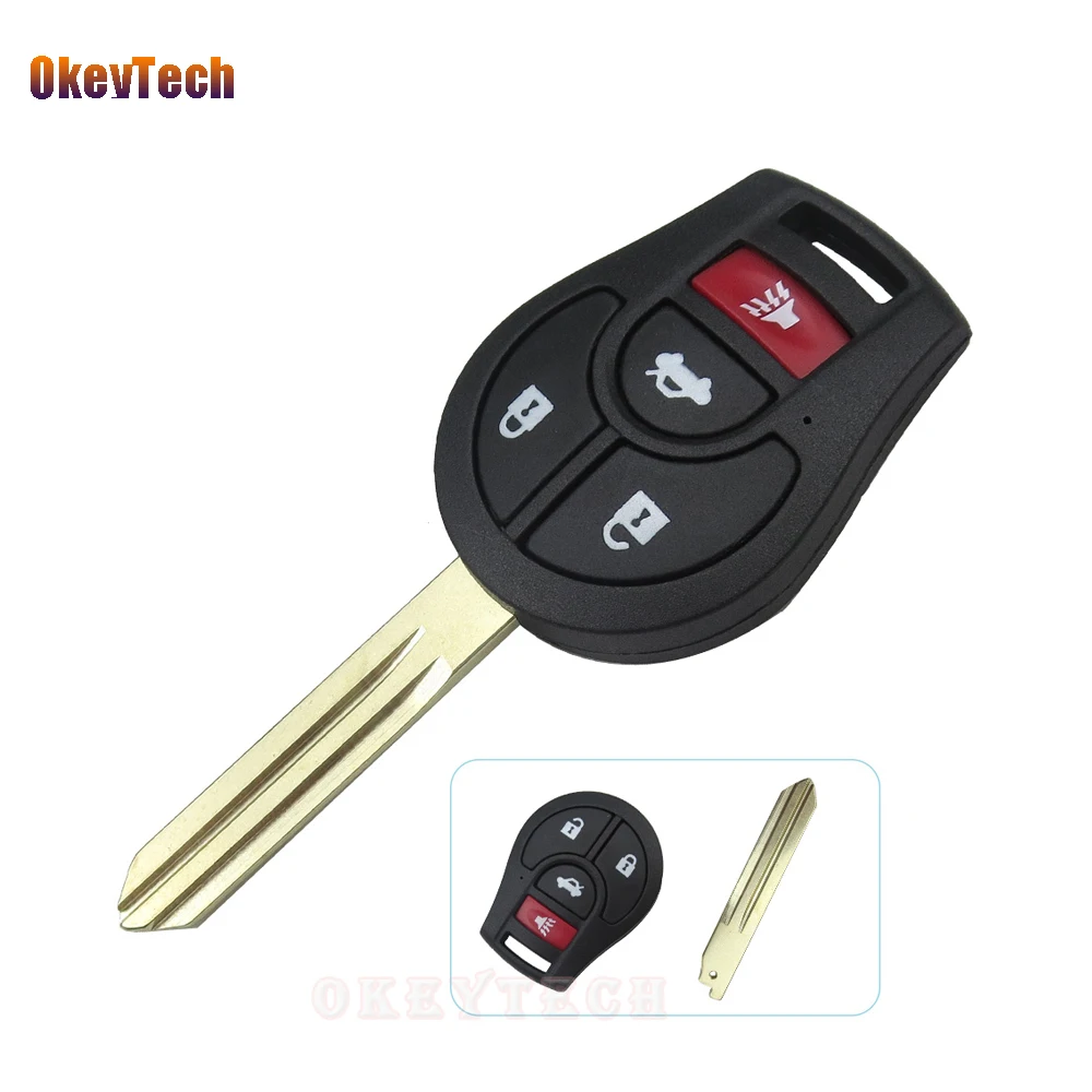 

OkeyTech for Nissan Key Shell 3+1 4 Button Replacement Car Remote Key Fob Cover Case Uncut Blank Blade for Nissan Cube Rogue Key