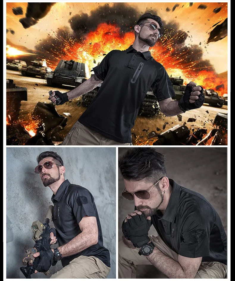 Rápida dos Homens de Combate do Exército Camisas de Carga ao ar Livre de Secagem Militar Tático Camisetas Respirável Lapela Collar Estiramento Casual 23 High Quality Esporte e Lazer