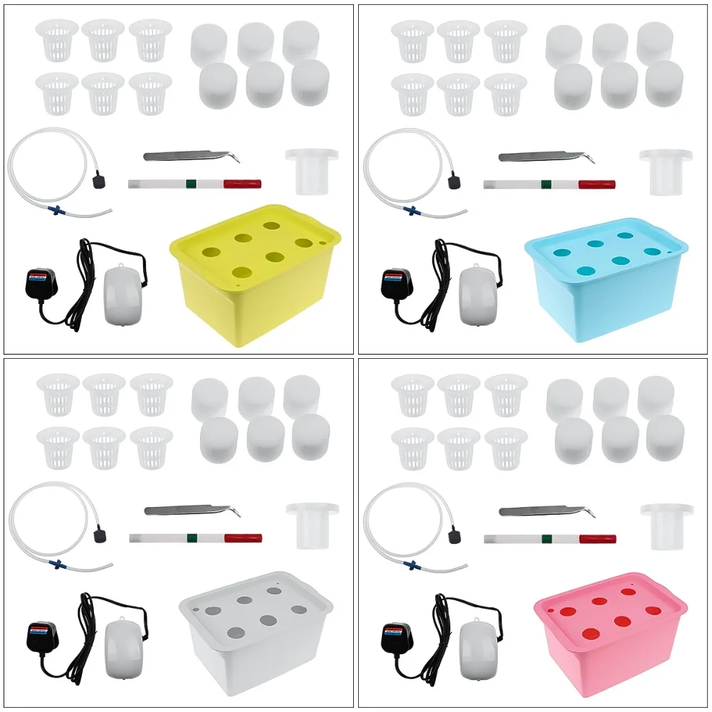 6 Holes Plant Site Hydroponic ABS Garden Pots Planters System Indoor Garden Cabinet Box Grow Kit Bubble Nursery Pots