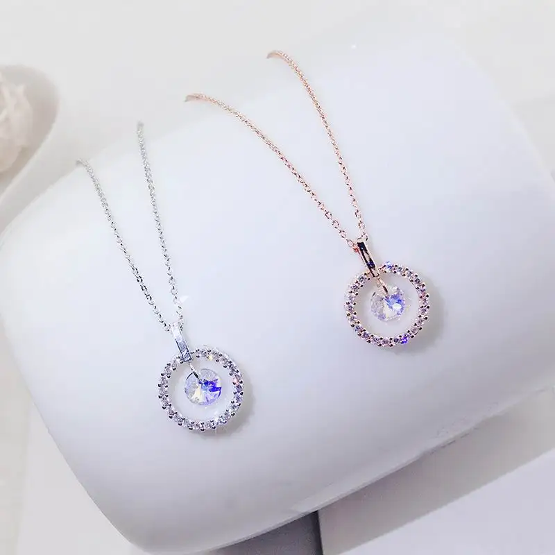 Простой Круглый Сияющий циркон ожерелье для женщин новые классические модные ювелирные изделия ожерелье розовое золото/серебро Цвет