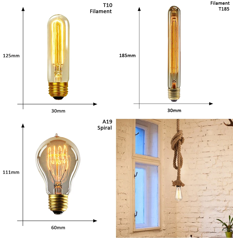 Винтаж Эдисон лампы E27 220V ретро лампы накаливания мощностью 40 Вт светильник Лампада ампулы Светодиодная лампа накаливания Эдисона спиральные метчики для станка ST64 светильник лампочка
