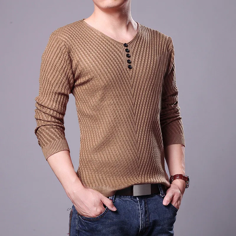 Цзиньсэнь Aite осенне-зимний свитер Для мужчин Solid пуловер V Средства ухода за кожей Шеи Рубашка с длинными рукавами Повседневное бренд