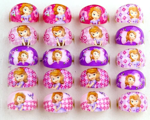 

24pcs/lot Princess Party Gifts for Guests Rings Kids Finger Rings Baby Birthday sofia Party Decoration Favors Supplies