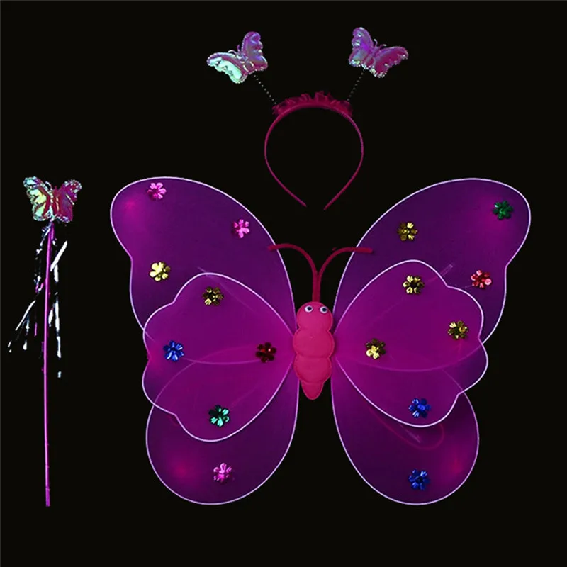 A#3 шт./компл. для девочек светодиодный мигающий свет крылья волшебной бабочки палочка повязка на голову костюм игрушка